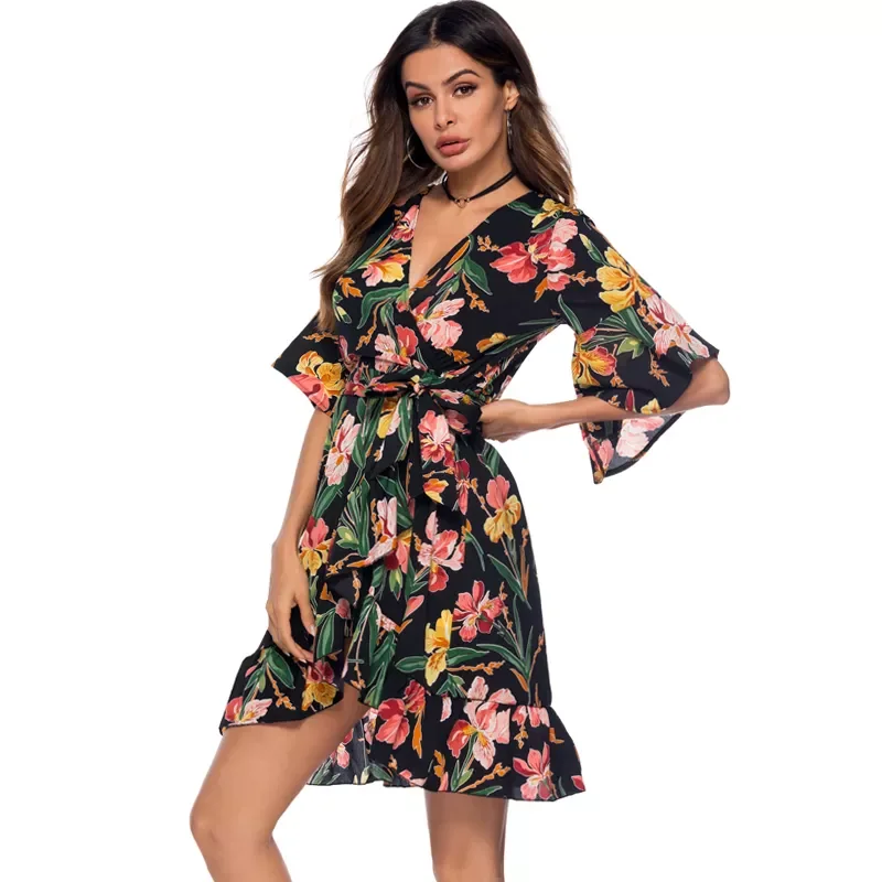 Women Boho Short Mini Dress Summer Floral Printed V-Neck Bow Knot Beachwear Sundress Ladies Short Sleeve Ruffles Loose Vestidos
Women Boho Short Mini Dress Summer Floral Printed V-Neck Bow Knot Beachwear Sundress Ladies Short Sleeve Ruffles Loose Vestidos