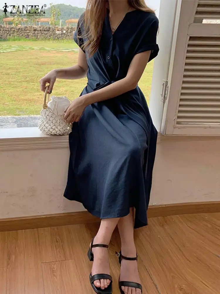 Fashion Women Solid Color Dresses ZANZEA 2023 Summer V Neck Maxi Vestidos Holiday Pockets Short Sleeve Bandage Long Robes Street
Fashion Women Solid Color Dresses ZANZEA 2023 Summer V Neck Maxi Vestidos Holiday Pockets Short Sleeve Bandage Long Robes Street