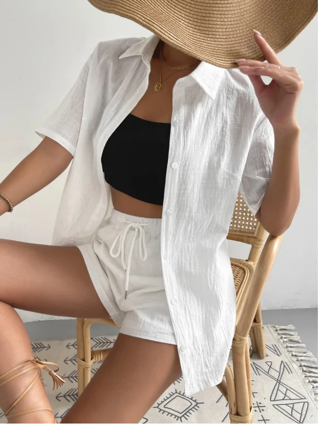 Women Cotton Linen Shirt Loose Shorts Suit Vintage Elegant Solid Color Short-sleeved Blouse Women Two Piece Sets
Women Cotton Linen Shirt Loose Shorts Suit Vintage Elegant Solid Color Short-sleeved Blouse Women Two Piece Sets