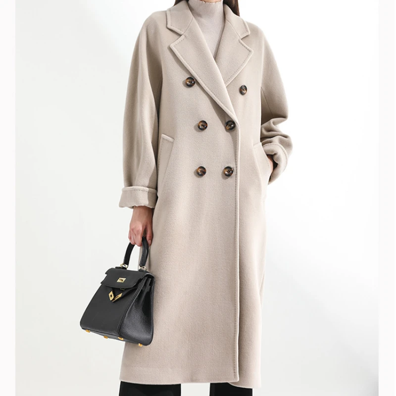 2022 Autumn and Winter New Camel Double-breasted Double-sided Cashmere Coat Women's Mid-length Woolen Woolen Woolen Coat
2022 Autumn and Winter New Camel Double-breasted Double-sided Cashmere Coat Women's Mid-length Woolen Woolen Woolen Coat