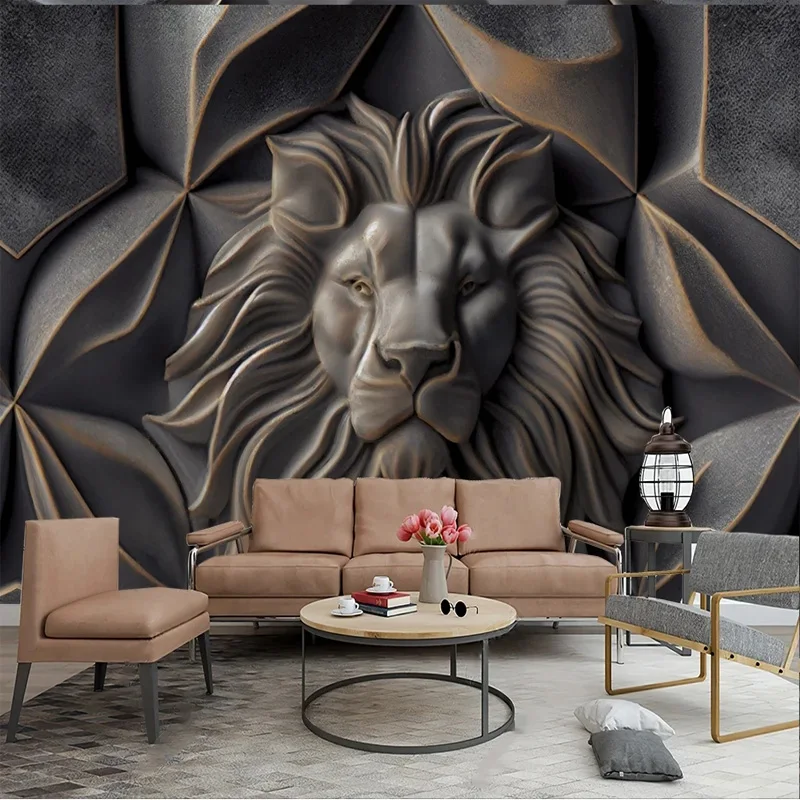 

Custom Photo Mural 3D Embossed Stone Carving Lions Painting Wallpaper Modern Creative Backdrop Wall Art Fresco Home Decoration