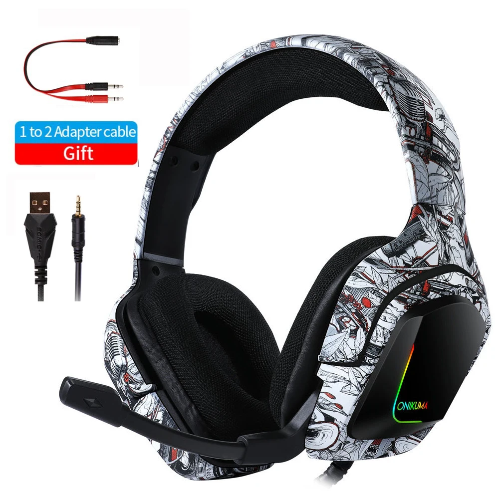 

ONIKUMA K20 Gaming Headset for PS5 Ps4 Casque Durable Competition Gamer Stereo Headphones with Mic Led Light for XBox One PC ps3