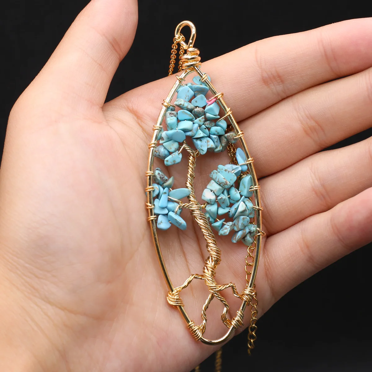 Natural Stone Tree of Life Pendant Necklace Gold Color Wire Wrap Blue Turquoise for Women Fashion Necklace Jewelry Party Gifts
Natural Stone Tree of Life Pendant Necklace Gold Color Wire Wrap Blue Turquoise for Women Fashion Necklace Jewelry Party Gifts