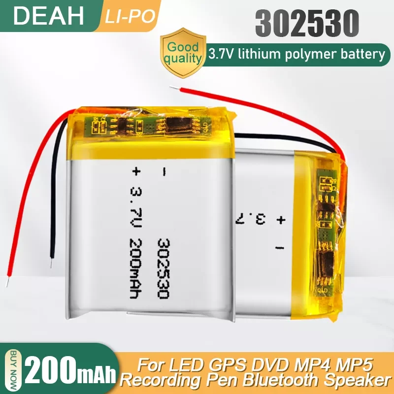 302530 3.7V 200mAh Lithium Polymer Li-Po Rechargeable Battery For MP3 MP4 DIY DVD PDA GPS Toys Smart Watch Alarm Li ion Bateria
302530 3.7V 200mAh Lithium Polymer Li-Po Rechargeable Battery For MP3 MP4 DIY DVD PDA GPS Toys Smart Watch Alarm Li ion Bateria