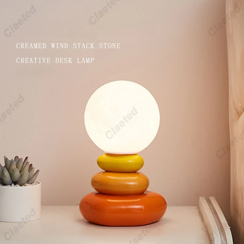 

Colorful Stone Table Lamp Bedroom Bedside Lamp Creative Nordic Stacked Stone Shape Living Room Advanced Atmosphere Night Light
