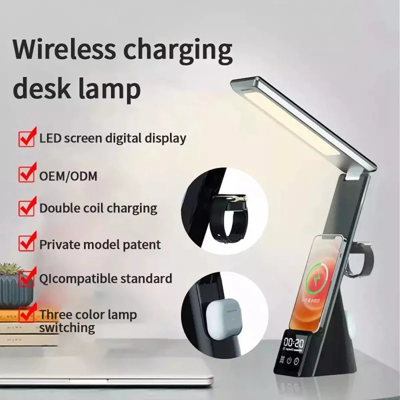 6 In 1 QI Wireless Charger 15W LED Desk Lamp With Alarm Clock Eye Protect Table Light Charging For Iphone 13 Iwatch
6 In 1 QI Wireless Charger 15W LED Desk Lamp With Alarm Clock Eye Protect Table Light Charging For Iphone 13 Iwatch