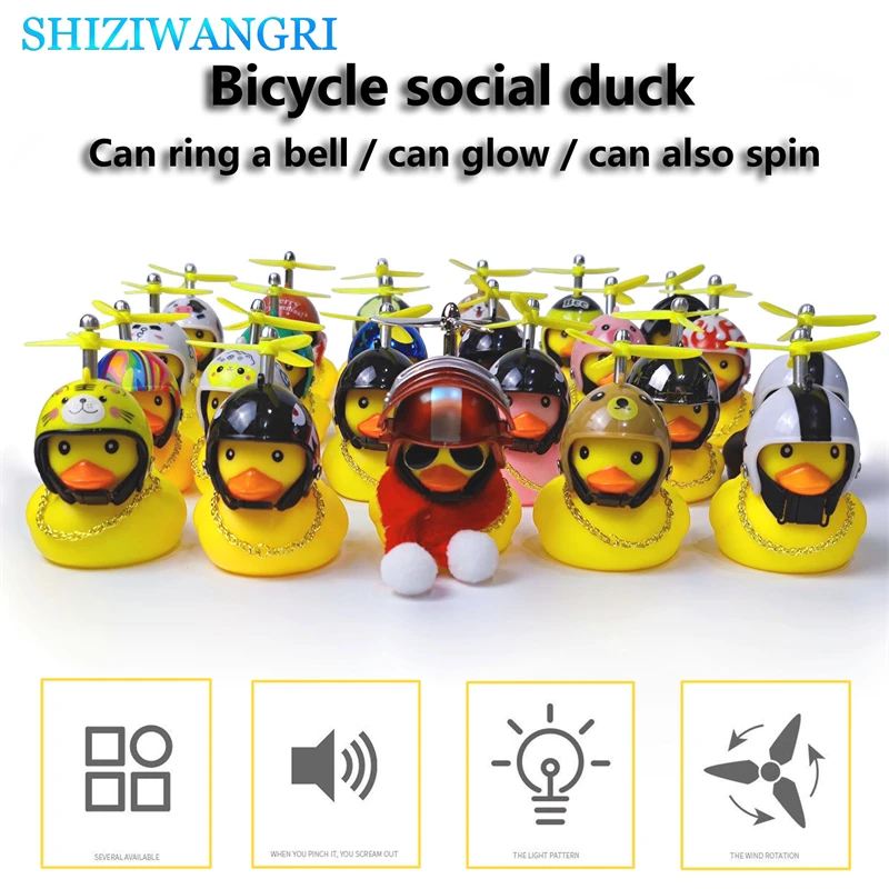 

New Standing Duck Bicycle Bell Broken Wind Small Yellow Duck MTB Road Bike Motor Helmet Riding Cycling Accessories With lights