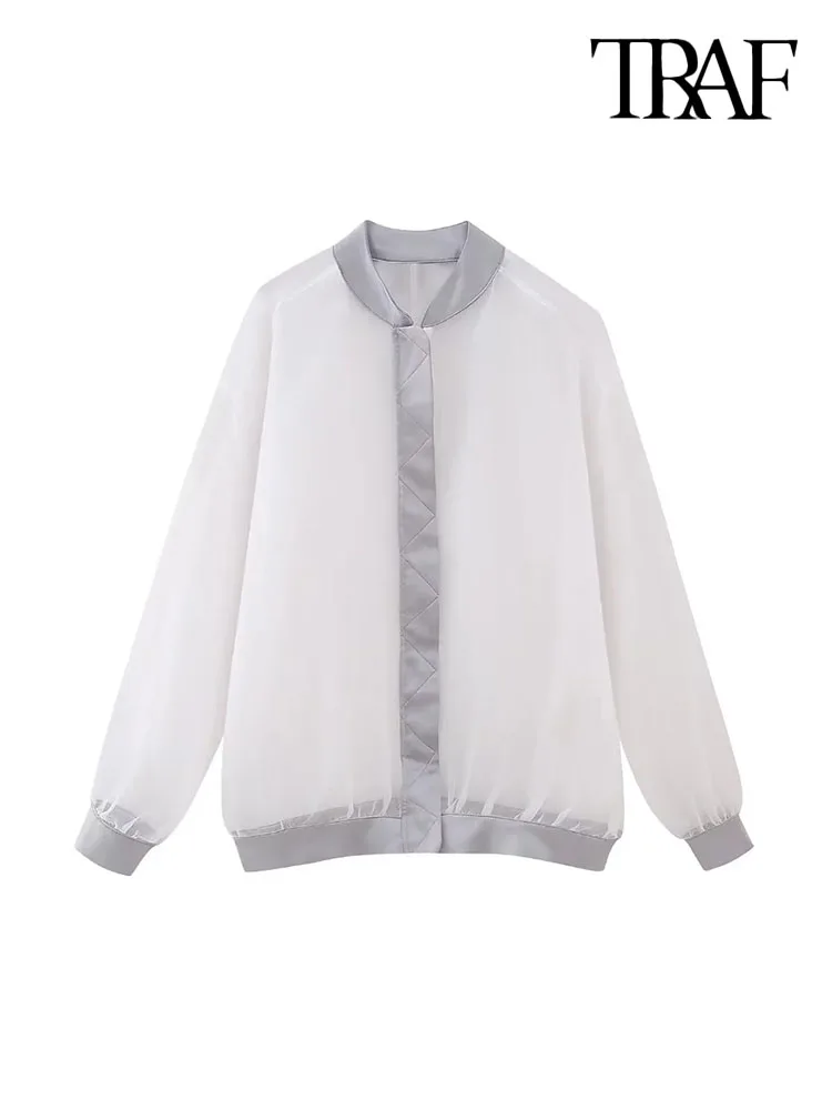 TRAF Women Fashion Semi-sheer Organza Bomber Jacket Coat Sexy Long Sleeve Front Zipper Female Outerwear Chic Tops
TRAF Women Fashion Semi-sheer Organza Bomber Jacket Coat Sexy Long Sleeve Front Zipper Female Outerwear Chic Tops