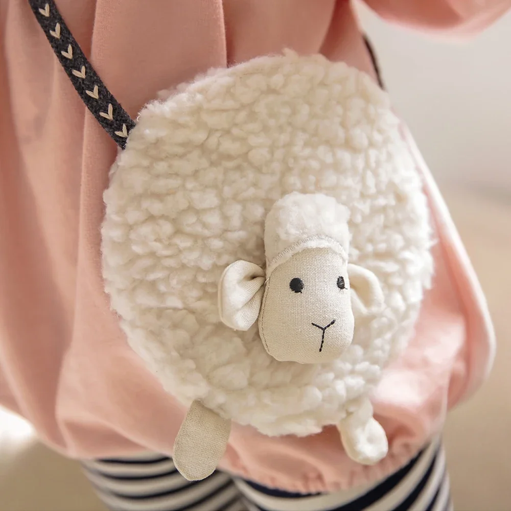 

Cute Sheep Shape Crossbody Bag for Girls Toddler Mini Coin Purse Wallet Crossbody Bag for Kids Plush Soft Sweet Purses Organizer