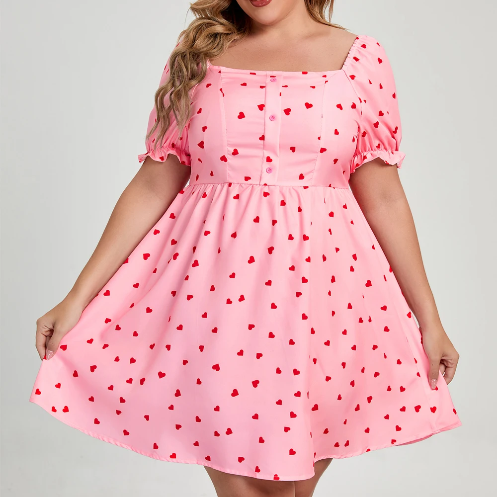 Girls Printing Dress Pink Woman Plus Size Loose Dress Elastic Waist Short Sleeve Summer Lantern Sleeve Casual Elegant Dress
Girls Printing Dress Pink Woman Plus Size Loose Dress Elastic Waist Short Sleeve Summer Lantern Sleeve Casual Elegant Dress