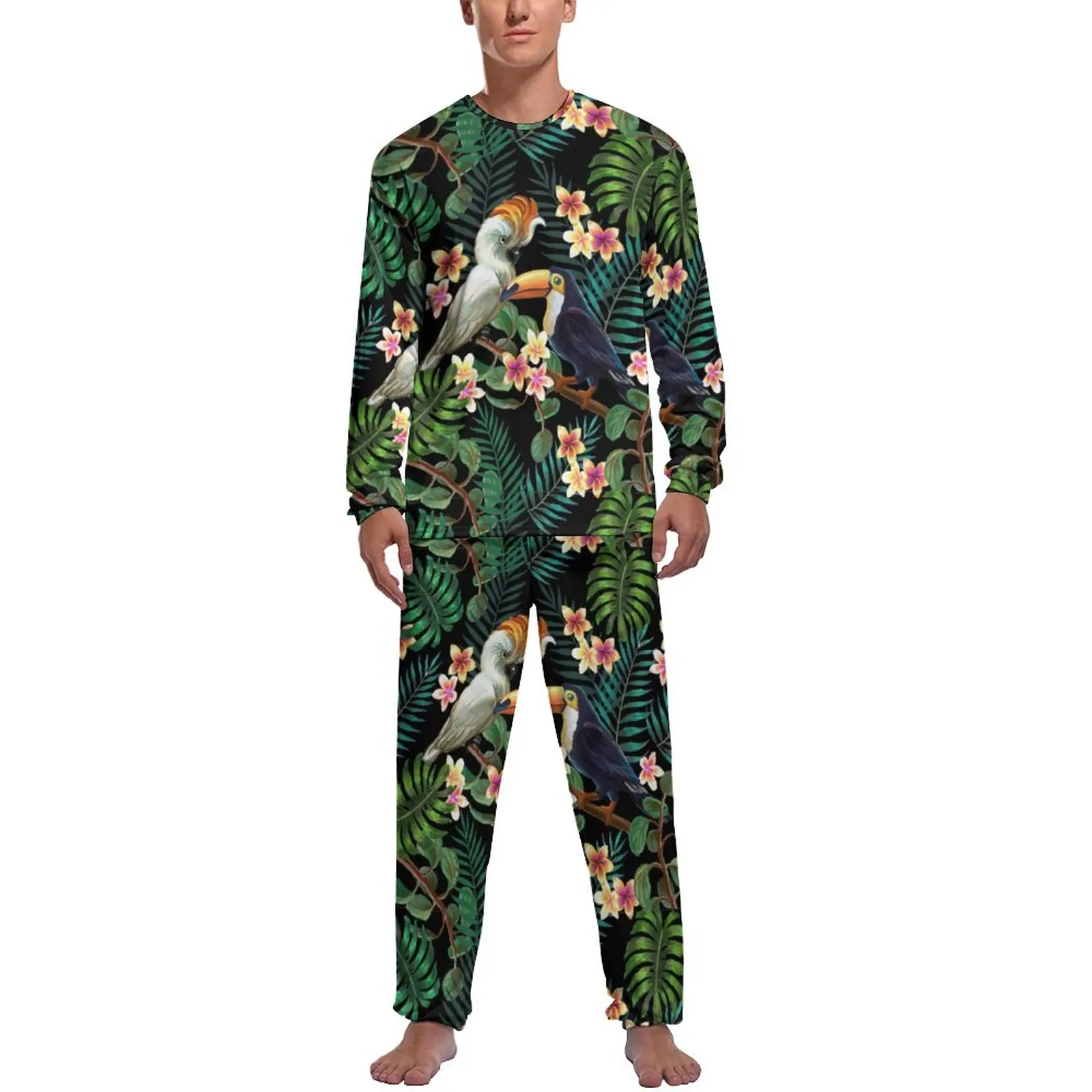 

Palm Leaves Forest Pajamas Floral And Birds Print Long Sleeve Cute Pajama Sets Two Piece Sleep Autumn Sleepwear Birthday Gift
