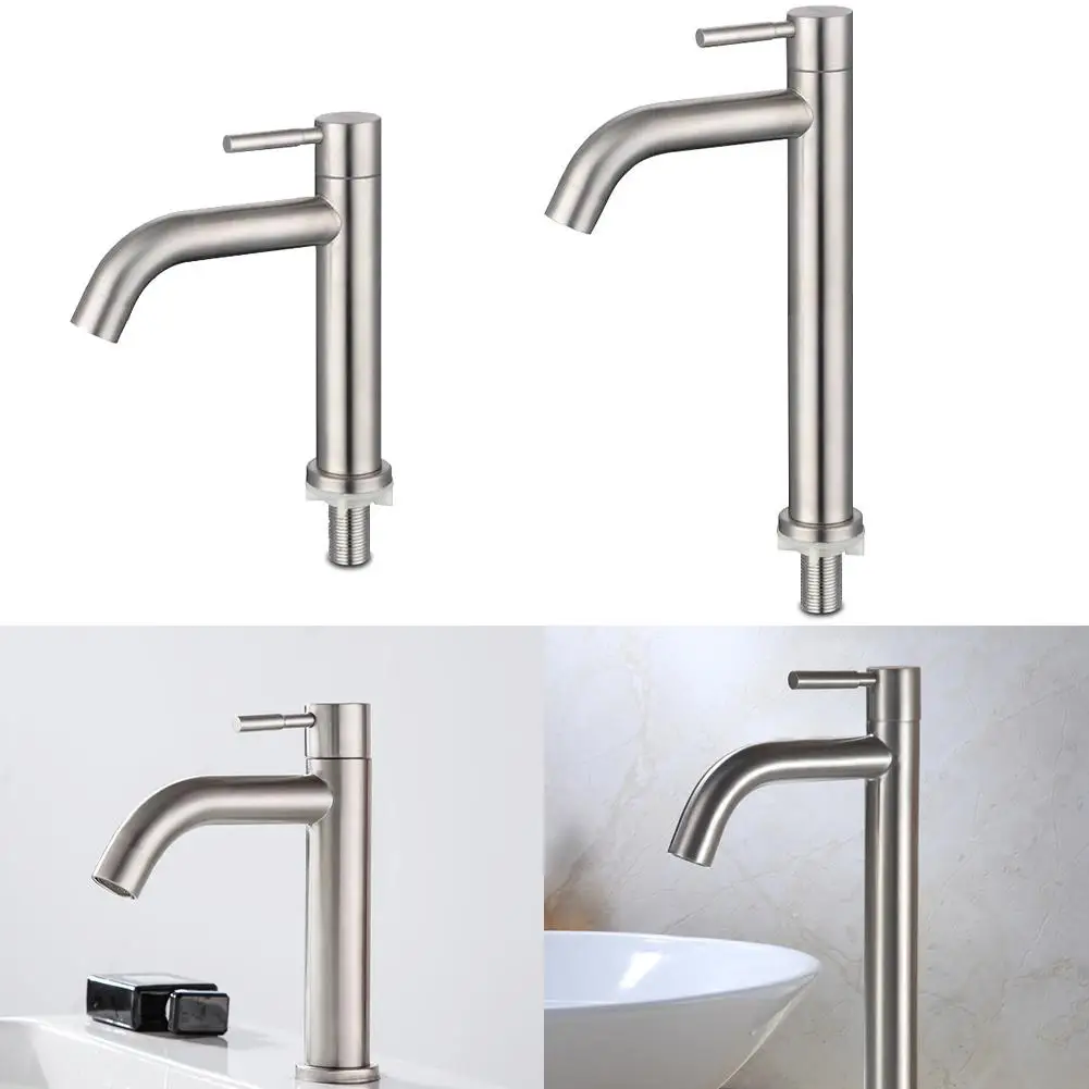 

Stainless-Steel Basin Faucets Brushed Tall Short Section Water Faucet Wash Basin Single Cold Water Tap Bathroom Accessoriess