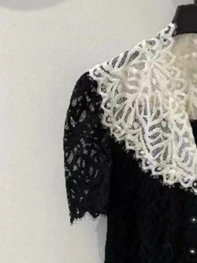 2022 New Women Short Sleeve Slim Sweet Mini Dress With Buttons Lady Black White Lace Hollow Out Stitching Robe
2022 New Women Short Sleeve Slim Sweet Mini Dress With Buttons Lady Black White Lace Hollow Out Stitching Robe