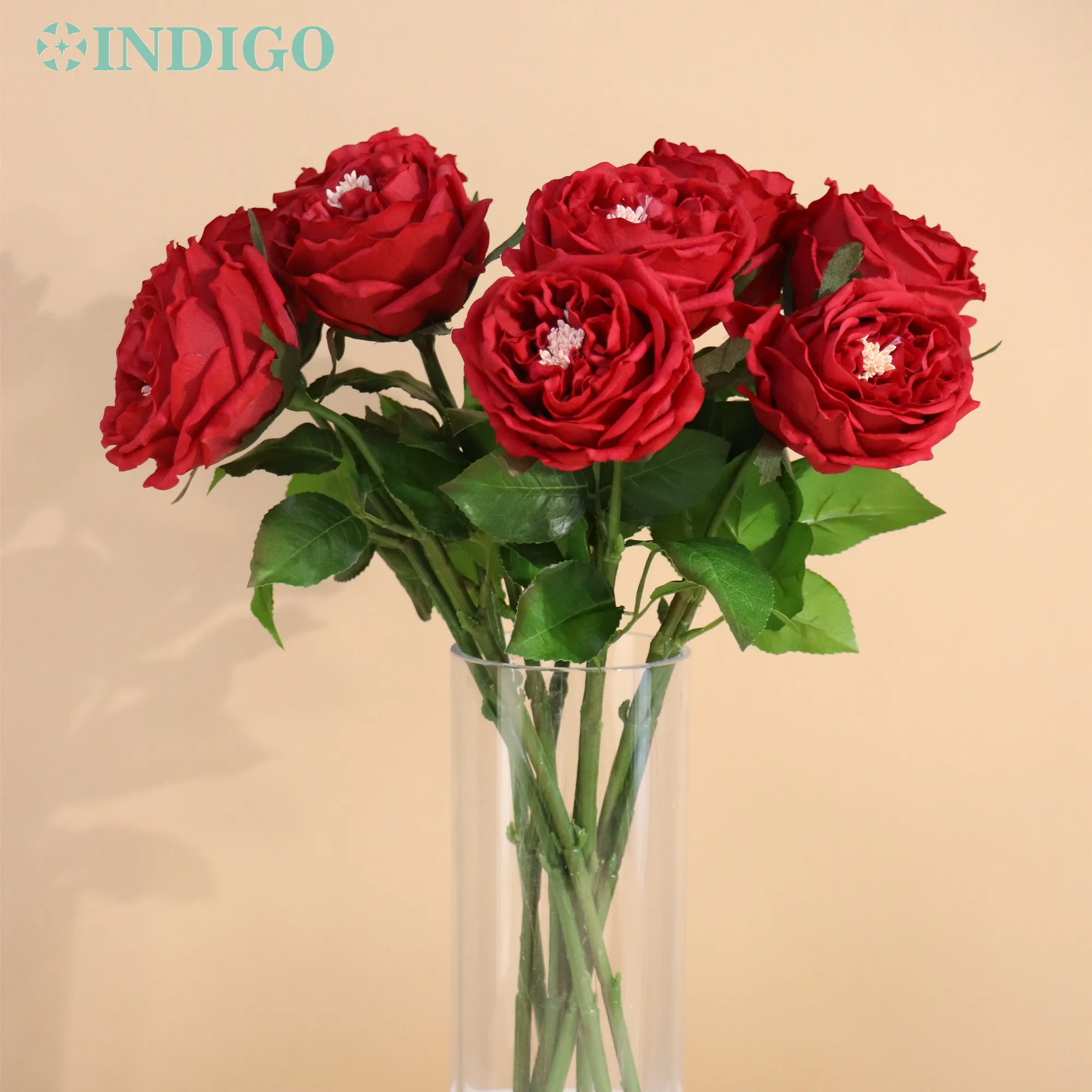 

INDIGO- Austin Rose Artificial Flower for Home Decoration, Latex Real Touch, Wedding, Event, Party Display, 5 Stems Per Lot