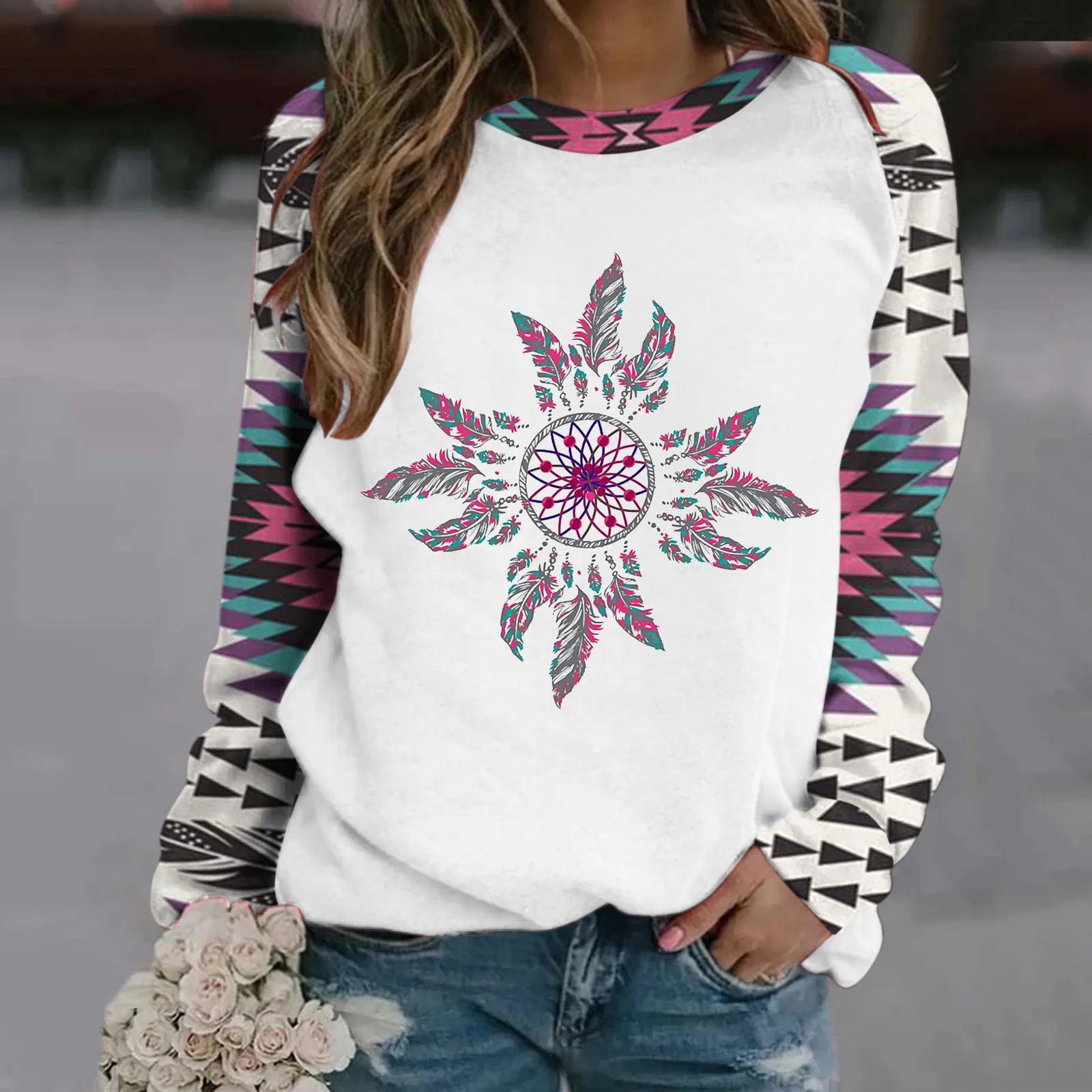 Women's Long Sleeve Sweatshirt Western Aztec Print Top Round Neck Sweatshirt Pullover Winter Cotton Hoodies Women Pullover Women
Women's Long Sleeve Sweatshirt Western Aztec Print Top Round Neck Sweatshirt Pullover Winter Cotton Hoodies Women Pullover Women
