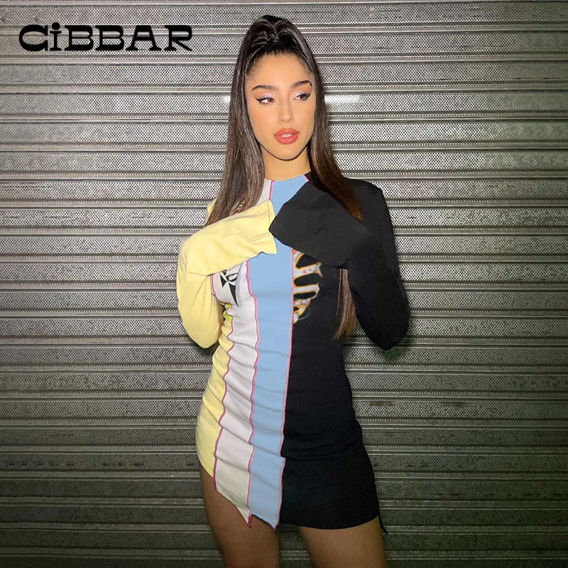 Контрастное асимметричное платье CIBBAR для девушек мотор # Biker с мультяшным принтом мини-платья 2022 модные наряды женские с длинным рукавом 
Контрастное асимметричное платье CIBBAR для девушек мотор # Biker с мультяшным принтом мини-платья 2022 модные наряды женские с длинным рукавом