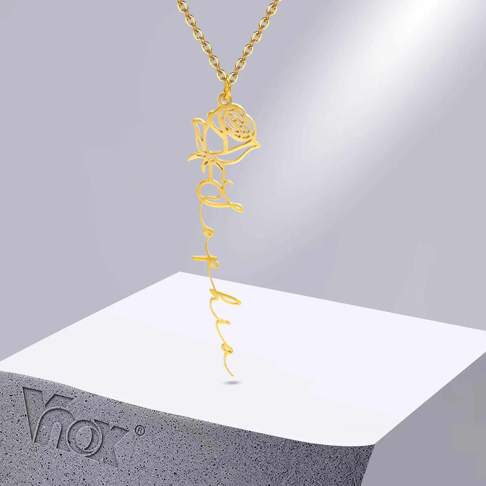 Vnox Customize Name Necklaces for Women, Rose Pendant with Personalized Name Flower Path, Meaningful Anniversary Gift Collar 
Vnox Customize Name Necklaces for Women, Rose Pendant with Personalized Name Flower Path, Meaningful Anniversary Gift Collar