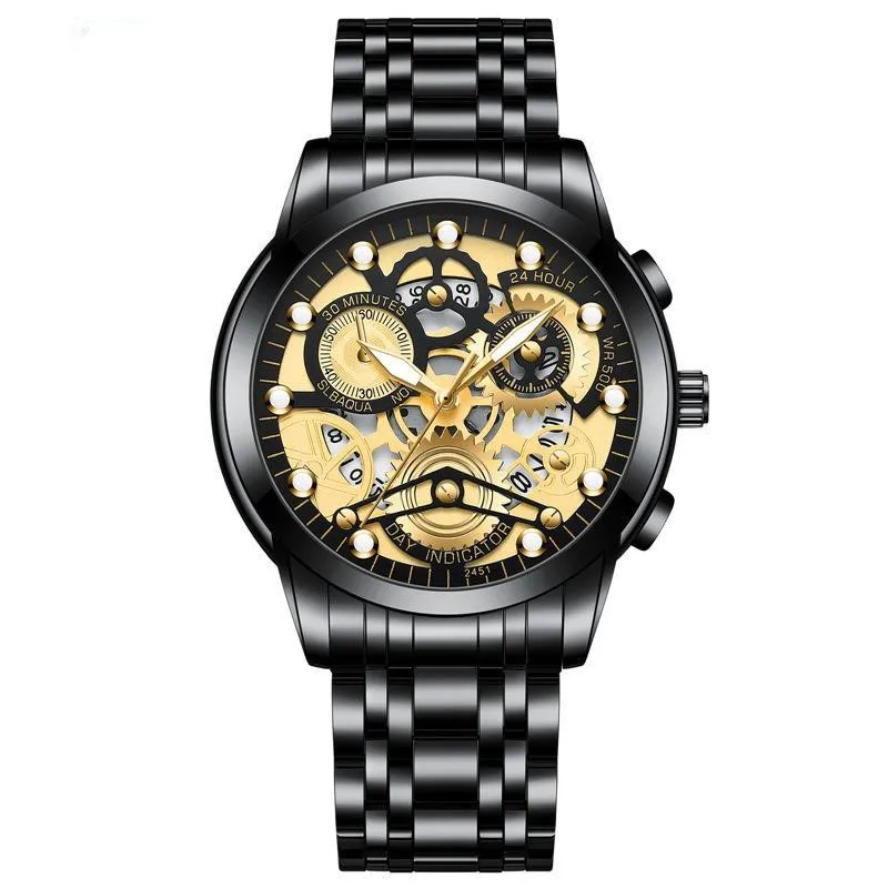 Fashion Luxury Stainless Business Waterproof Gold Watch For Men 100% Original Hollow Quartz Luminous Calendar
Fashion Luxury Stainless Business Waterproof Gold Watch For Men 100% Original Hollow Quartz Luminous Calendar