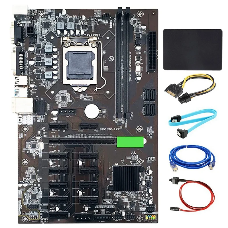 BTC-B250 Mining Motherboard Support 12 GPU LGA1151 DDR4 With SSD 120G+SATA Cable For Bitcoin Ethereum Miner Rig
BTC-B250 Mining Motherboard Support 12 GPU LGA1151 DDR4 With SSD 120G+SATA Cable For Bitcoin Ethereum Miner Rig