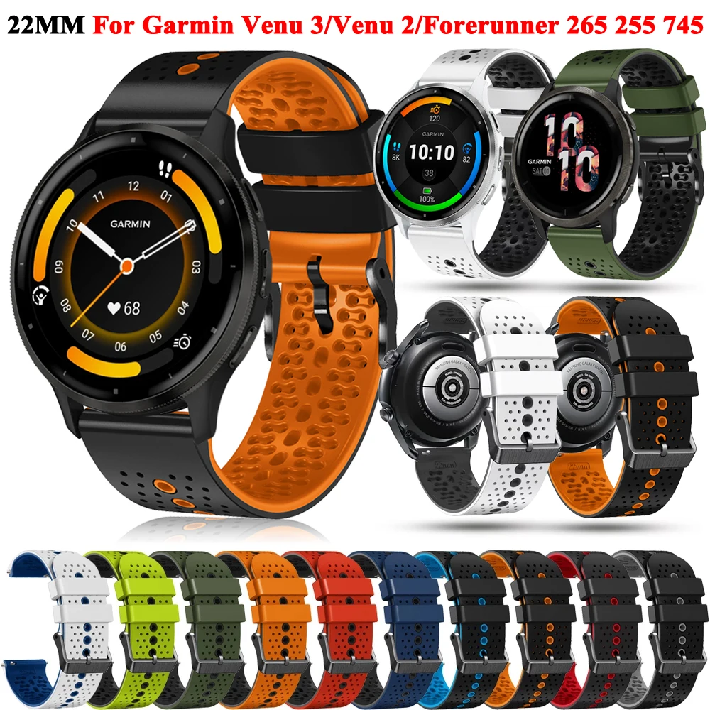 

22mm Silicone Band For Garmin Venu 3 2 Forerunner 265 255 Music 745 Vivoactive 4 Active Fenix Chronos Sport Watch Strap Bracelet