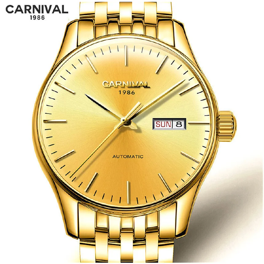 CARNIVAL Luxury Gold Full Steel Mechanical Watch Calendar Sapphire Men Automatic Wristwatch Waterproof Watches Fashion 2021 New
CARNIVAL Luxury Gold Full Steel Mechanical Watch Calendar Sapphire Men Automatic Wristwatch Waterproof Watches Fashion 2021 New
