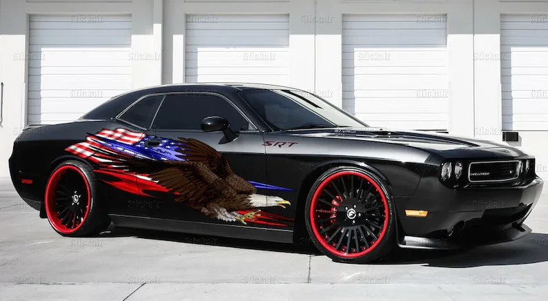 

Ripped Metal US Eagle Full Color Car Vinyl Design, Checkered Flag Side Graphics American Pride Wrap, Tribal US Flag Wrap