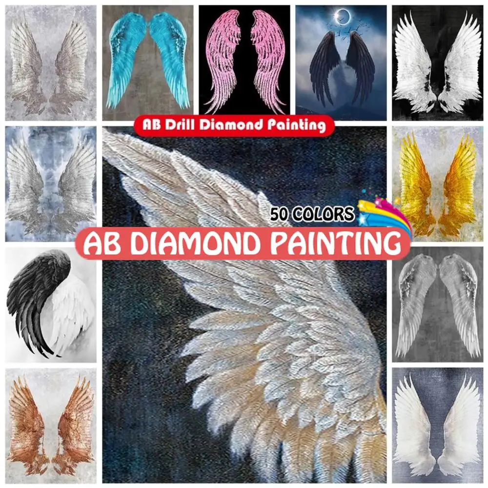 

Алмазная живопись AB, 50 цветов, ангел, дьявол, крылья, круг, религия, 5D, набор «сделай сам», полная вышивка крестиком, мозаика, украшение для дома