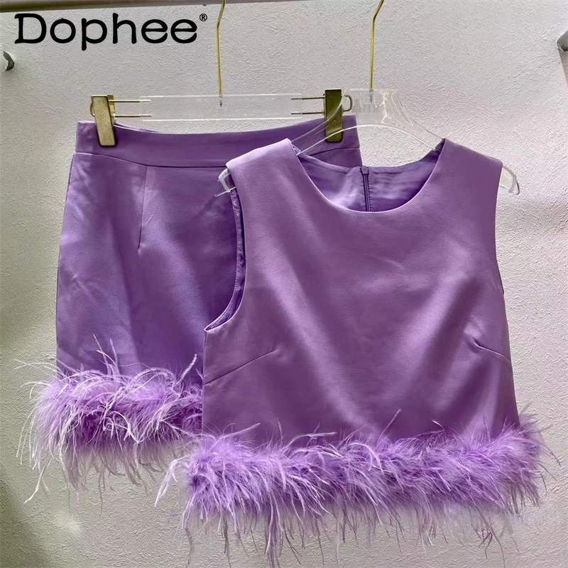 Temperament Feather Skirts Sets for Women Furry Patchwork Slim Vest Top High Waist Hip Mini Skirts Female Outfits Buy Separately
Temperament Feather Skirts Sets for Women Furry Patchwork Slim Vest Top High Waist Hip Mini Skirts Female Outfits Buy Separately