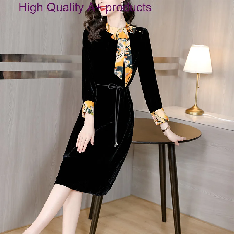 Осень-зима 2023 Новинка шелковый шарф воротник черный с длинным рукавом золотое бархатное платье Элегантное темпераментное нежное знаменитость
Осень-зима 2023 Новинка шелковый шарф воротник черный с длинным рукавом золотое бархатное платье Элегантное темпераментное нежное знаменитость