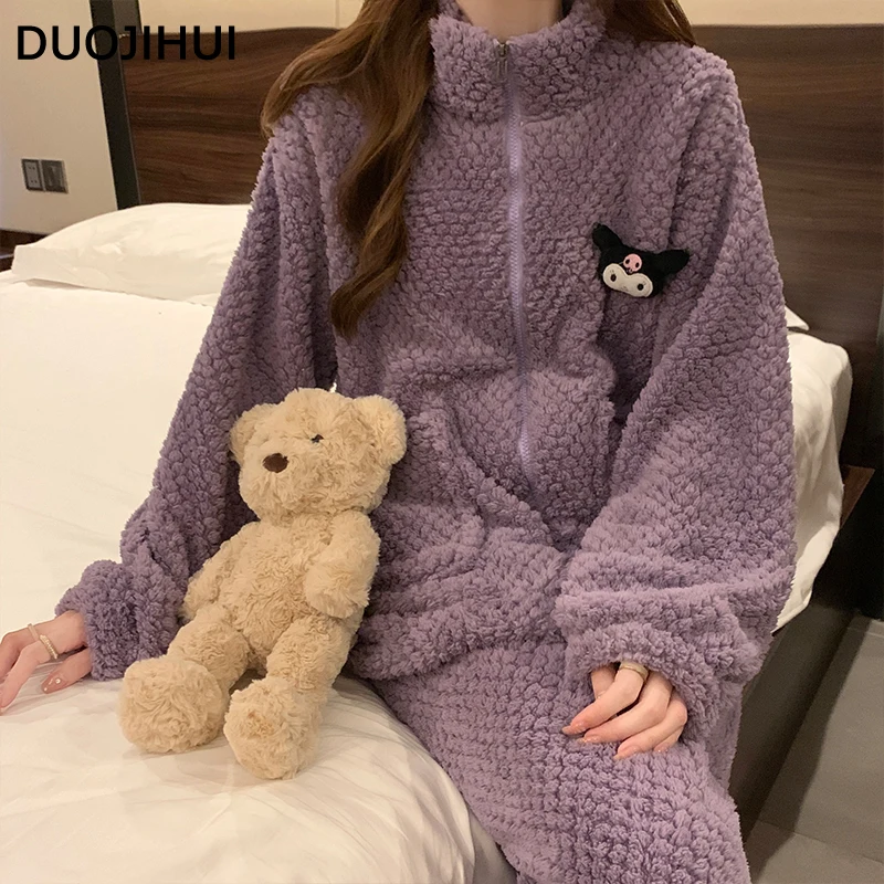 DUOJIHUI Purple Korean Winter Loose Casual Pajamas for Women New Fashion 4-colors Zipper Cardigan Simple Pant Female Pajamas Set
DUOJIHUI Purple Korean Winter Loose Casual Pajamas for Women New Fashion 4-colors Zipper Cardigan Simple Pant Female Pajamas Set