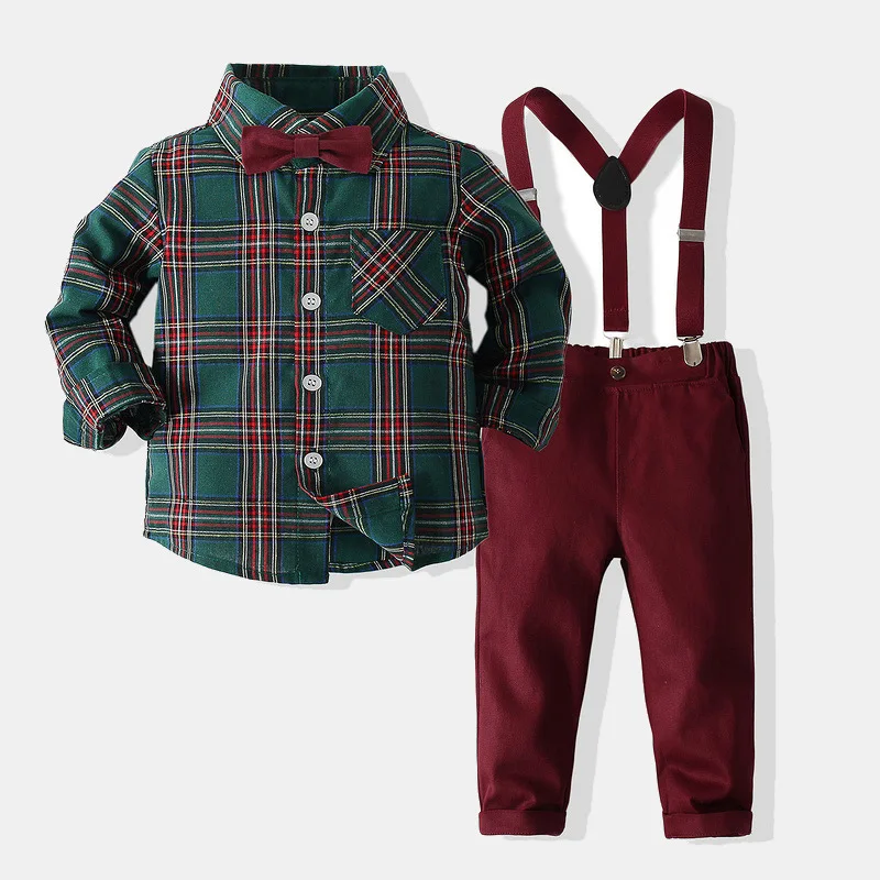 Boys Gentleman Plaid Dress Clothing Suit Spring Summer New Children's Long-Sleeved Shirt + Suspender Pants Bow Belt Kids
Boys Gentleman Plaid Dress Clothing Suit Spring Summer New Children's Long-Sleeved Shirt + Suspender Pants Bow Belt Kids