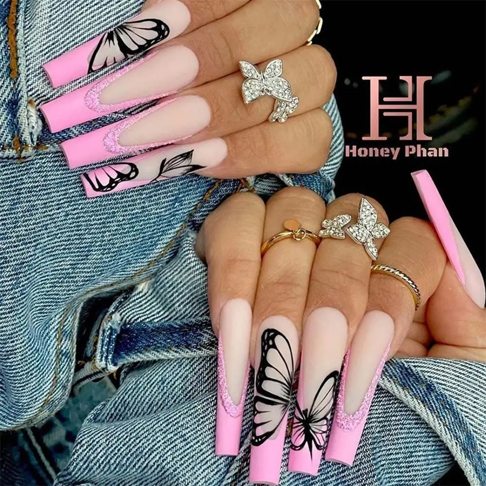 24Pcs/Box Black Butterfly Coffin Fake Nails With Glue 3D Square Head Long Ballet Press on Detachable Full Cover Fake Fingernails
24Pcs/Box Black Butterfly Coffin Fake Nails With Glue 3D Square Head Long Ballet Press on Detachable Full Cover Fake Fingernails