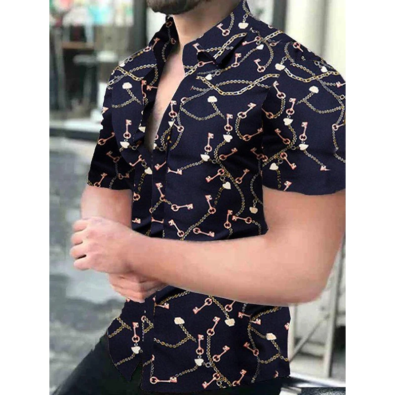 Luxury Men Shirt Hawaii Buttons Shirts Casual Chain Print Beach Short Sleeve Tops Blouses Men's Clothing Club Cardigan Camisas
Luxury Men Shirt Hawaii Buttons Shirts Casual Chain Print Beach Short Sleeve Tops Blouses Men's Clothing Club Cardigan Camisas
