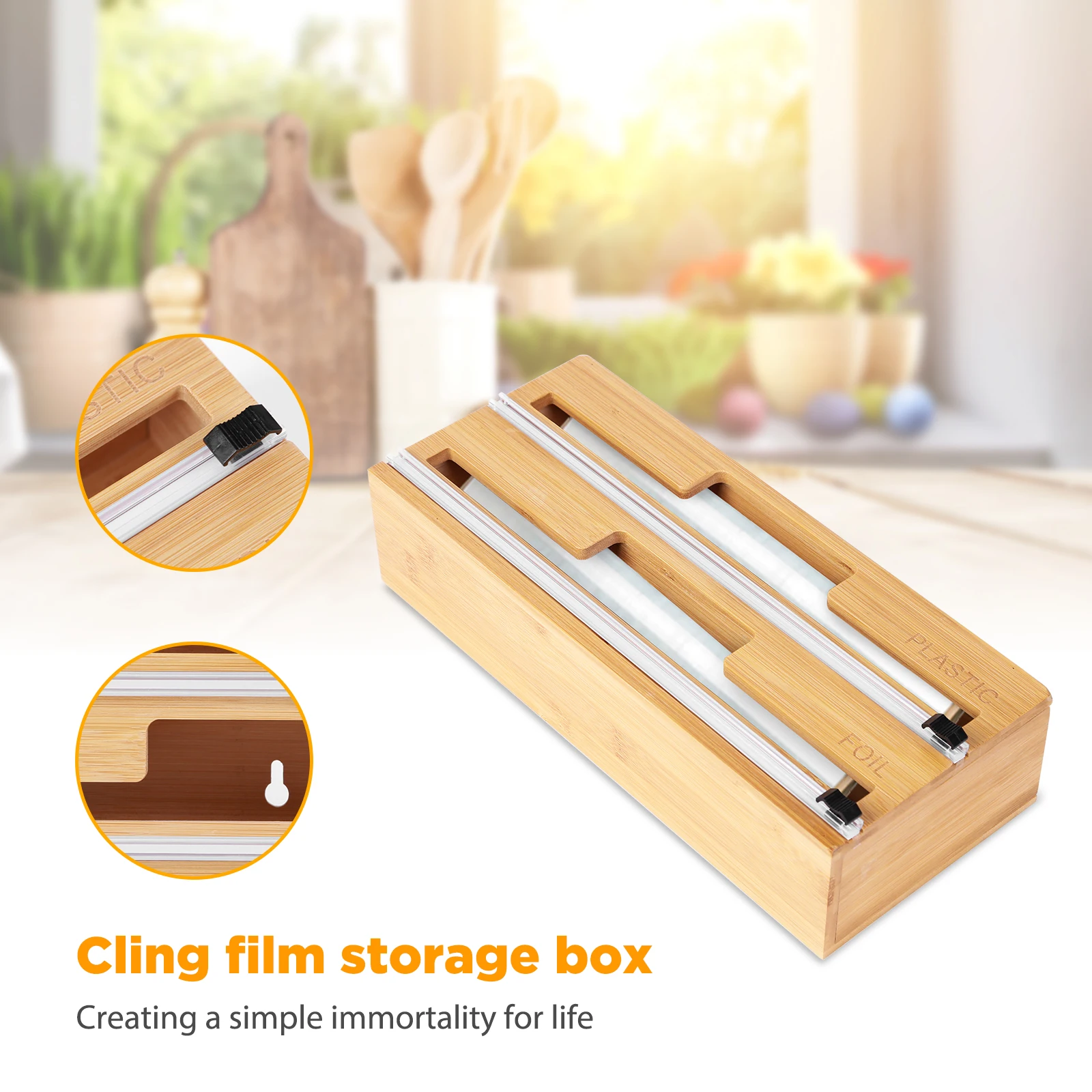 Bamboo Wood Wrap Dispenser Food Wrap Cling Film Storage Organizer Kitchen Aluminum Foil Wax Paper Parchment Storage Cutting Box
Bamboo Wood Wrap Dispenser Food Wrap Cling Film Storage Organizer Kitchen Aluminum Foil Wax Paper Parchment Storage Cutting Box
