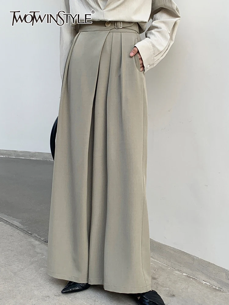 TWOTWINSTYLE Folds Patchwork Pocket Trousers For Women High Waist Splcied Zipper Casual Loose Wide Leg Pants Female Fashion New 
TWOTWINSTYLE Folds Patchwork Pocket Trousers For Women High Waist Splcied Zipper Casual Loose Wide Leg Pants Female Fashion New