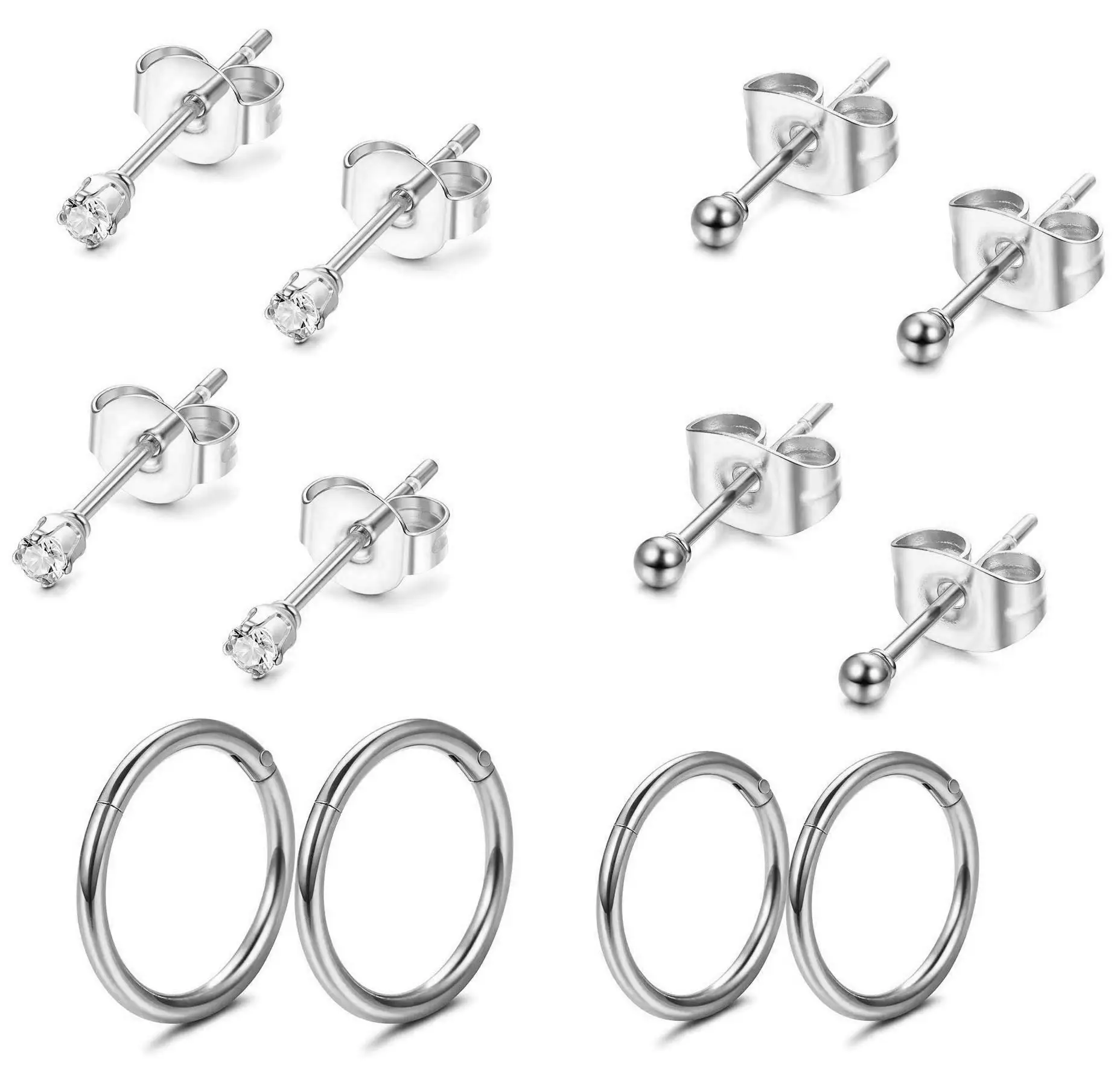 Серьги-гвоздики из нержавеющей стали для мужчин и женщин, украшения для пирсинга на хрящевой основе с фианитами, 6 пар 
Серьги-гвоздики из нержавеющей стали для мужчин и женщин, украшения для пирсинга на хрящевой основе с фианитами, 6 пар