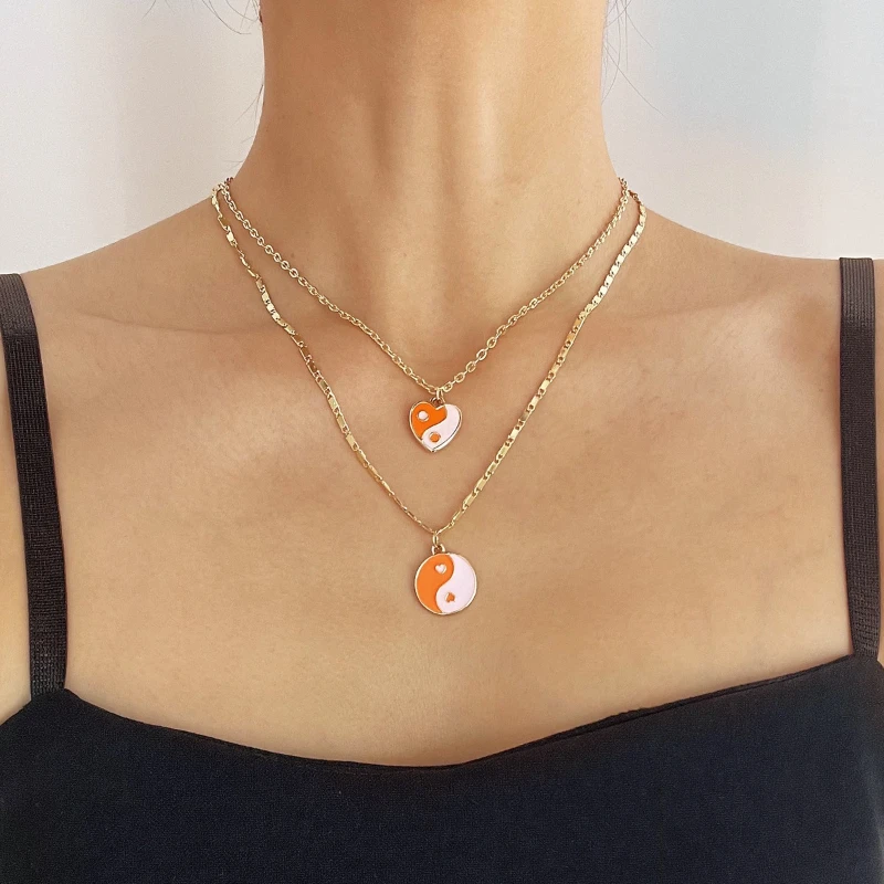 New Temperament Heart Shape Black and White Tai Chi Pendant Double Layer Necklace Senior Designer Dripping Oil Necklace Jewelry
New Temperament Heart Shape Black and White Tai Chi Pendant Double Layer Necklace Senior Designer Dripping Oil Necklace Jewelry