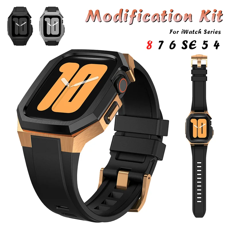 Strap Modification Kit for Apple Watch 8 7 45mm Stainless Steel Case for iWatch Series 6 SE 5 4 44mm Fluorine Rubber Band Set
Strap Modification Kit for Apple Watch 8 7 45mm Stainless Steel Case for iWatch Series 6 SE 5 4 44mm Fluorine Rubber Band Set