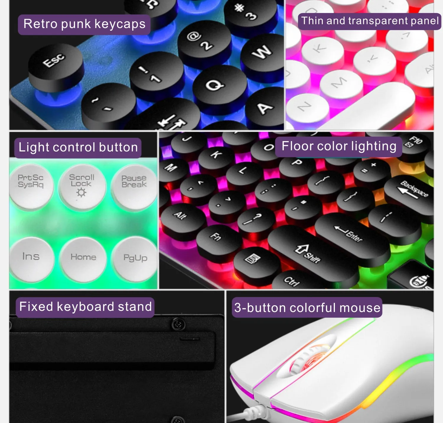 Проводная игровая клавиатура и мышь в стиле панк со светодиодный Ной подсветкой