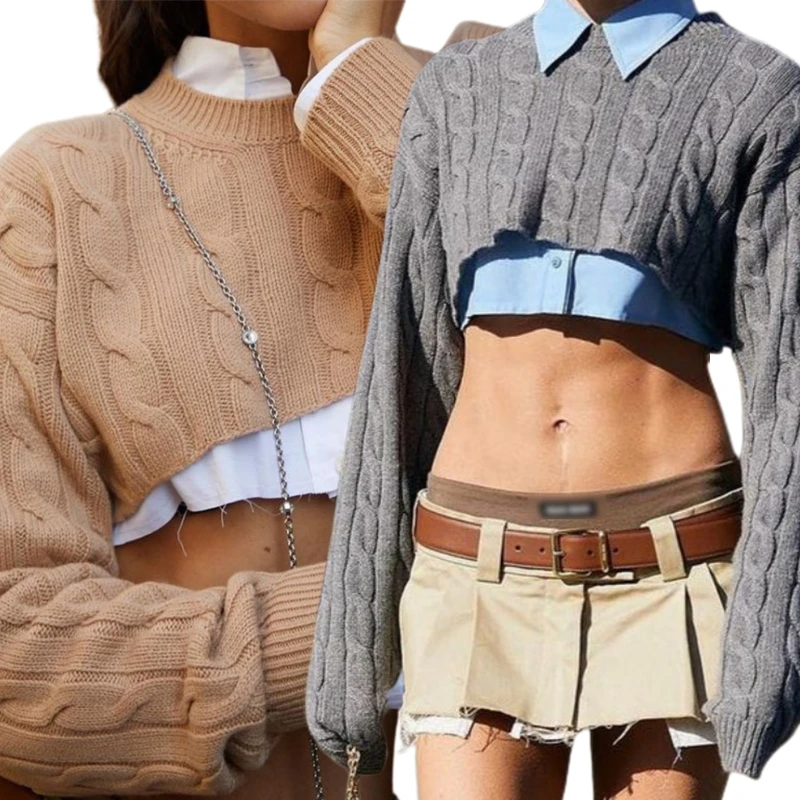 Womens Chunky Cable Knitted Crochet Sweater Y2k Crop Tops Long Sleeve T-Shirts Teen Summer Clothes Streetwear
Womens Chunky Cable Knitted Crochet Sweater Y2k Crop Tops Long Sleeve T-Shirts Teen Summer Clothes Streetwear