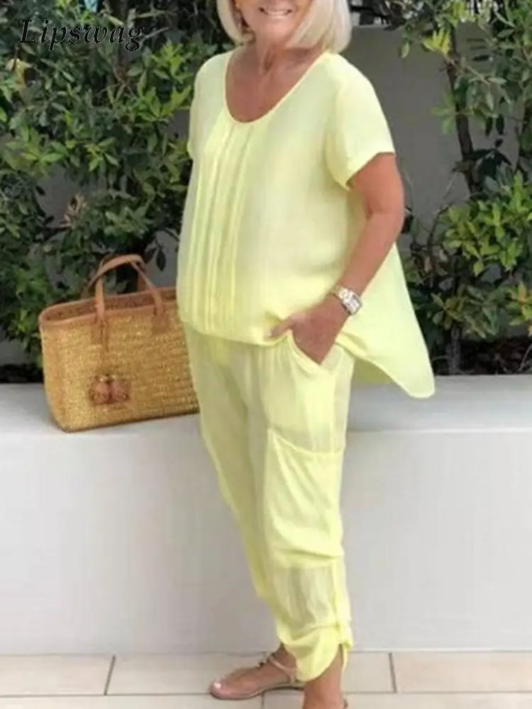 2022 Summer Casual Cotton Linen Outfits Women Vintage Two Piece Sets Femme Short Sleeve O Neck Loose Blouse And Slim Pants Suits
2022 Summer Casual Cotton Linen Outfits Women Vintage Two Piece Sets Femme Short Sleeve O Neck Loose Blouse And Slim Pants Suits
