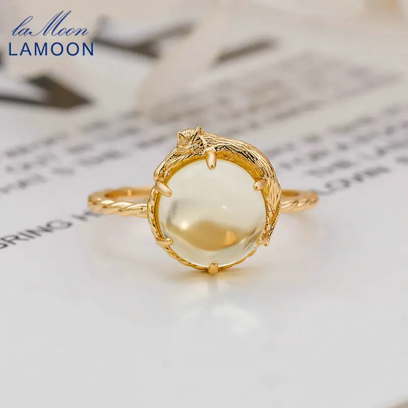 

Кольцо с натуральным лимоном и кварцем GULUCA для женщин, кольцо с драгоценным камнем, серебро 925 пробы, золотой вермил, Изящные Ювелирные изделия, подарок, винтажный 3D милый кот