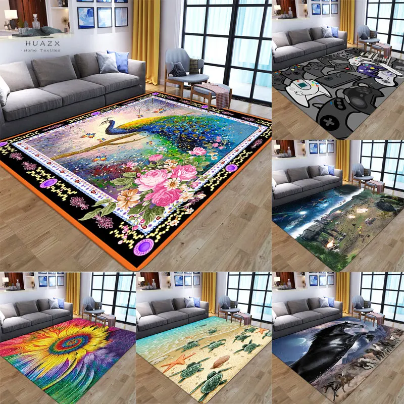 

3D ковер с цветами, Нескользящие Коврики для игр, коврики с павлином для гостиной, коврики для дивана, стола, спальни, прикроватного столика, домашнего декора, мягкий напольный коврик