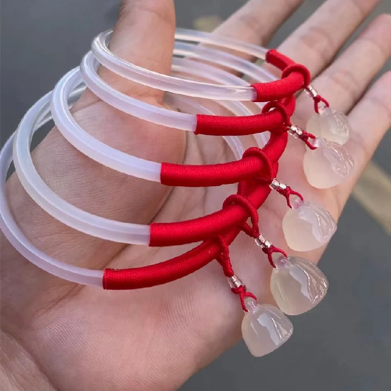 

Mai Chuang/Jade Ice Species White Bracelet Agate Thin Strip Fine Jewelry Accessories Personality Bangles Lucky Gifts for Couples