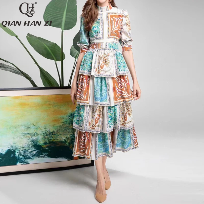 QHZ Summer Designer Fashion Runway Maxi Dress half sleeve vintage pattern print party Slim Cascading Ruffle Dress Long for women
QHZ Summer Designer Fashion Runway Maxi Dress half sleeve vintage pattern print party Slim Cascading Ruffle Dress Long for women