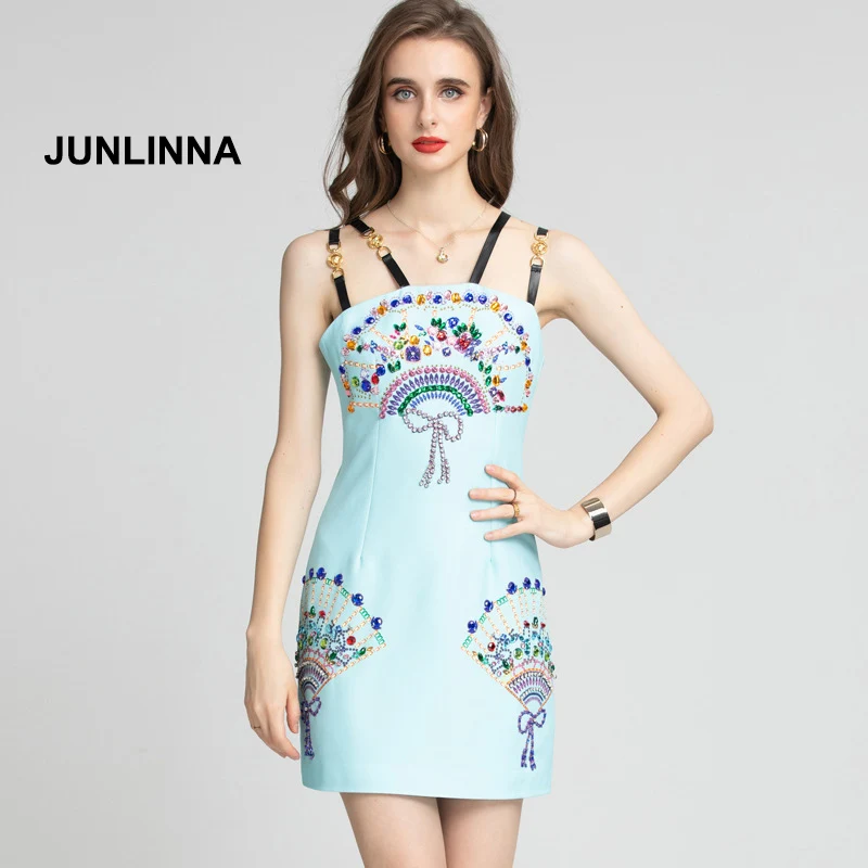 JUNLINNA Fashion Designer Women Summer Dress Sexy Leather Camisole Rhinestone Beading Flower Party Club Elegant Vestidos
JUNLINNA Fashion Designer Women Summer Dress Sexy Leather Camisole Rhinestone Beading Flower Party Club Elegant Vestidos