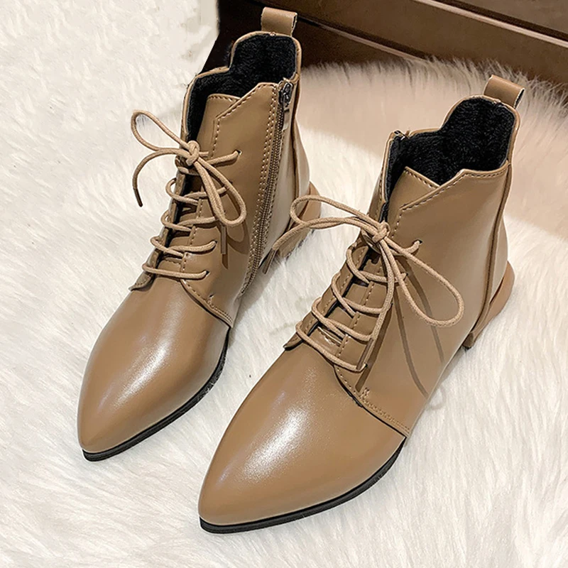 Women Ankle Boots Khaki Shoes Low Heel Pointed Toe Boots for Woman Winter Keep Warm Fashion Lace Up Zipper Shoes Botas Mujer
Women Ankle Boots Khaki Shoes Low Heel Pointed Toe Boots for Woman Winter Keep Warm Fashion Lace Up Zipper Shoes Botas Mujer