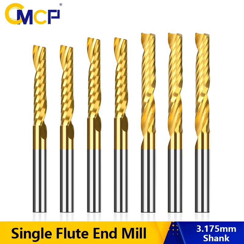 CMCP Spiral Router Bit 1/8mm Shank Single Flute Spiral Carbide End Mill TiN Coated CNC Engraving Bit Milling Cutter
CMCP Spiral Router Bit 1/8mm Shank Single Flute Spiral Carbide End Mill TiN Coated CNC Engraving Bit Milling Cutter