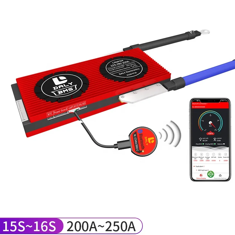 Daly smart bms lifepo4 battery 15s 16s 200a 250a 48v bms with UART BT 485 CAN function
Daly smart bms lifepo4 battery 15s 16s 200a 250a 48v bms with UART BT 485 CAN function