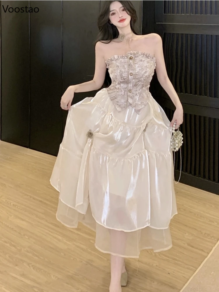 Retro Rose Strapless Sweet Dress French Women Elegant Mesh Patchwork Party Evening Dresses Female Casual Holiday Beach Vestidos
Retro Rose Strapless Sweet Dress French Women Elegant Mesh Patchwork Party Evening Dresses Female Casual Holiday Beach Vestidos